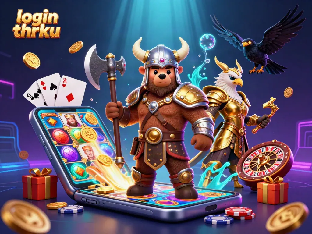 Play exciting slots with login thrku, featuring a Viking bear and immersive gaming elements.
