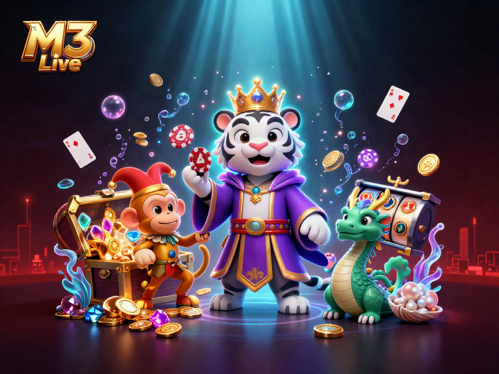 Experience the thrilling action of M3 Live with an immersive casino-themed dynamic illustration.